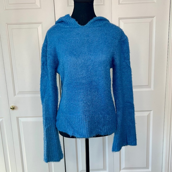 Kenzie Blue Fuzzy Mohair-Like Sweater with Hood Size L - Picture 1 of 8